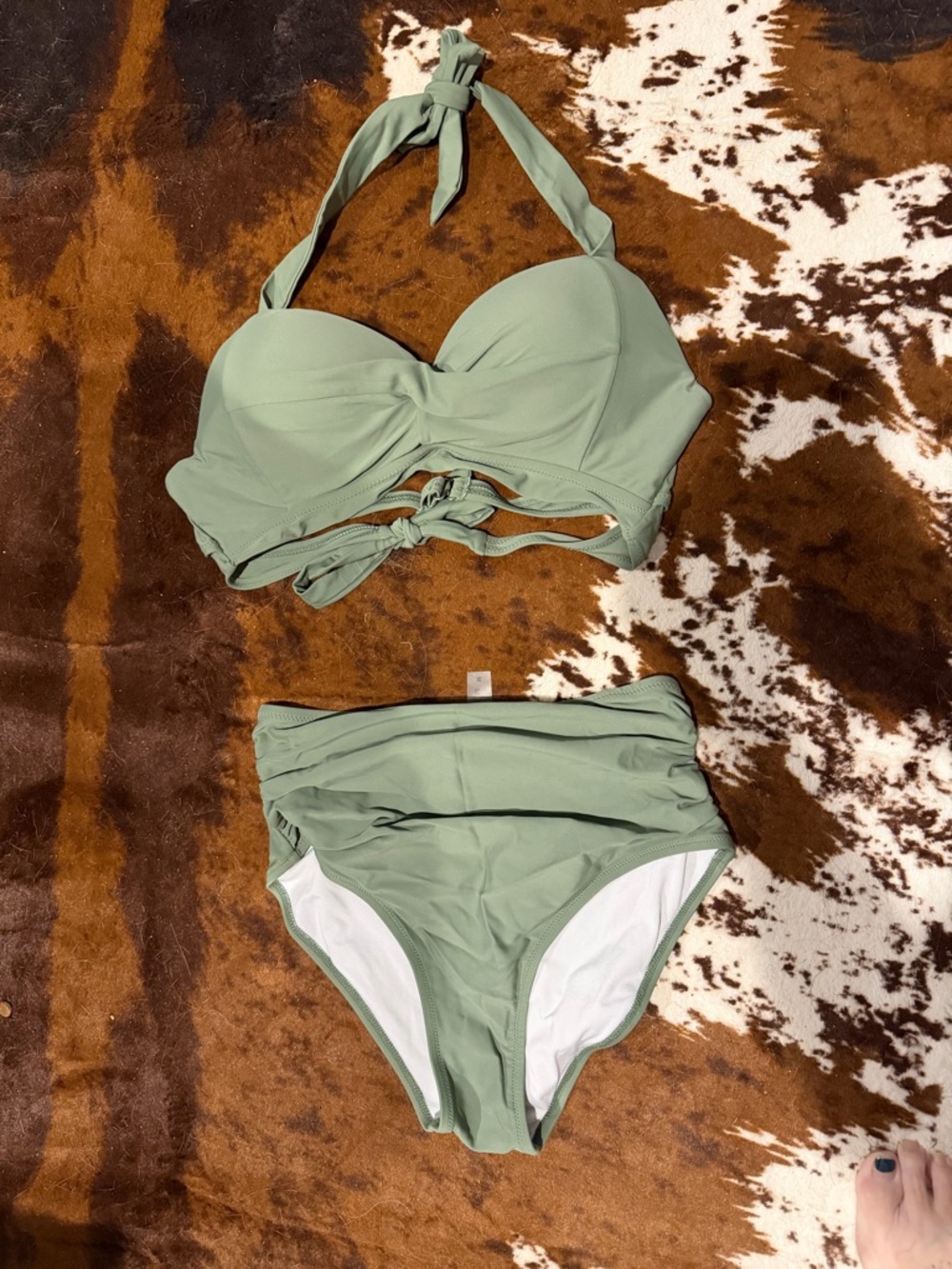 Medium Sage Green High Waisted Bikini Set | Twist Front Top | Flattering Fit